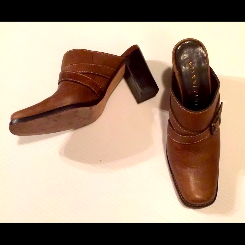 Gianni Bini Frontier Shoes Mules Clogs Brown Buckle Leather Women ‘s 7.5 M